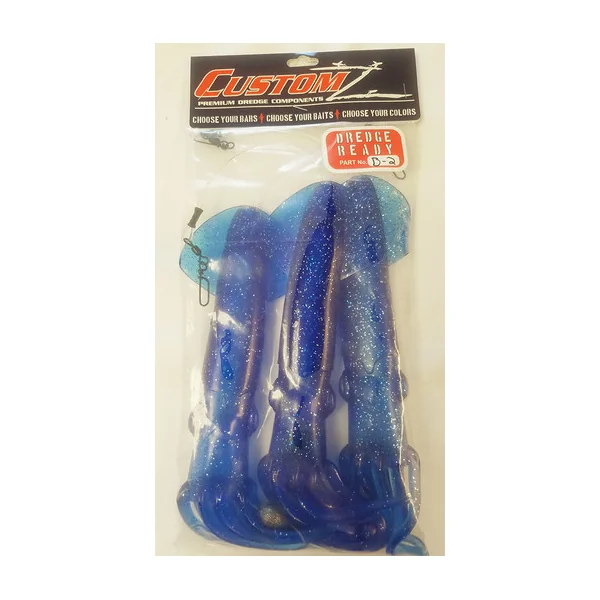 Fish Razr FR204 CustomZ Rigged 12 in. Squid 3pk - Blue Sparkle