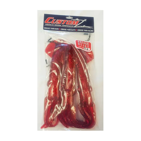 Fish Razr FR207 CustomZ Rigged 12 in. Squid 3pk - Red Sparkle
