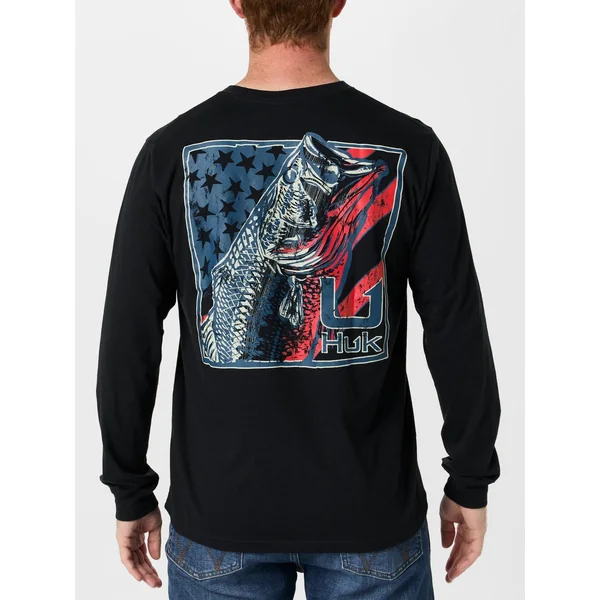 Huk Freshwater Icon Long Sleeve Pocket Shirt Black