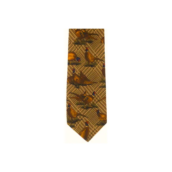 Just Fish Pheasant Brown Silk Tie
