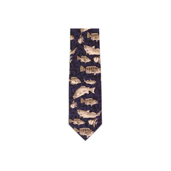 Just Fish Sea Fish Silk Tie, Navy