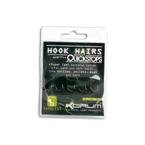 Korum Barbless Hook Hairs With Quickstops - Size 16