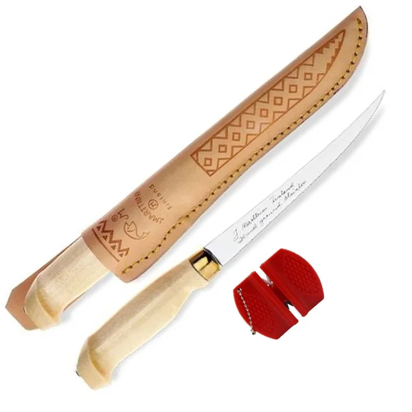 Marttiini Filleting Knife Finlander Classic 6in w/Leather Sheath & Sharpener