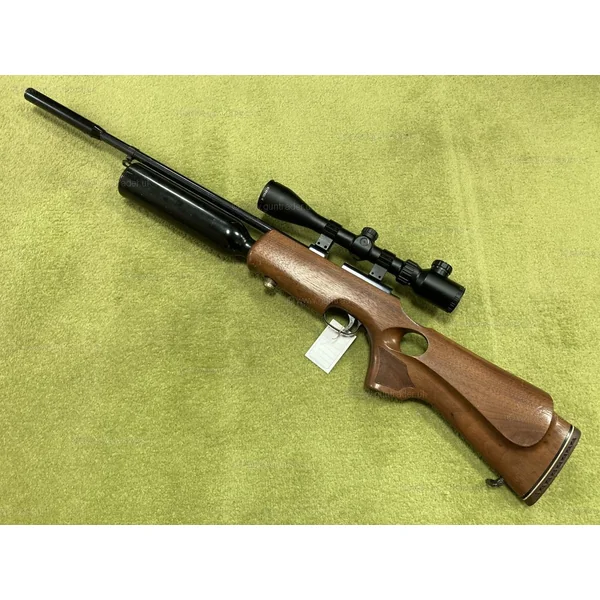 Preloved Alros Shadow M400 Walnut Thumbhole .22 Air Rifle with Scope Silencer and Bag - Used