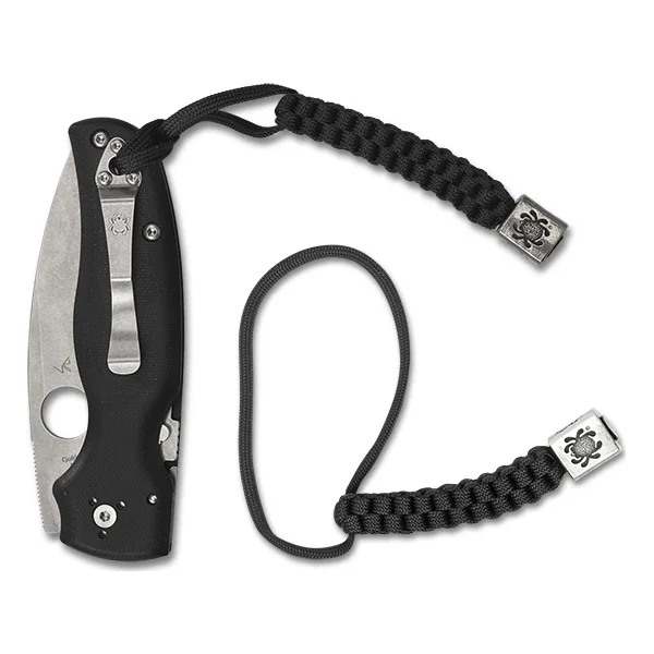 Spyderco Square Pewter Bead with Black Lanyard