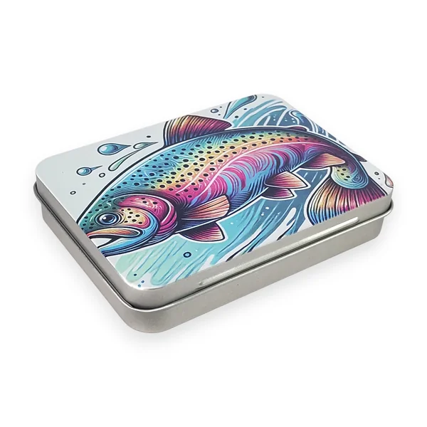 Stillwater Fish Art Metal Fly Box with Silicone Insert - Rainbow Trout